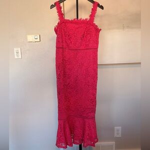 Hot Pink Lace Sleeveless Midi Dress